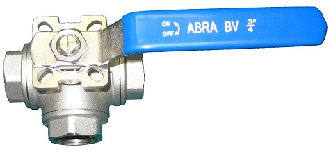 Шаровые краны трехходовые нержавеющие из стали AISI316 (CF8M) Ду 8-50 Ру40 резьба/резьба Тип ABRA-BV15 T-порт c ISO верхним фланцем, с рукояткой - внешний вид