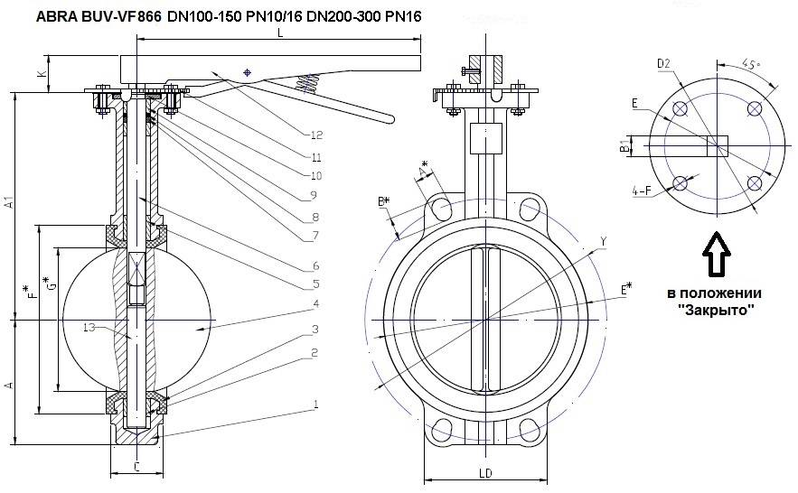 Затвор поворотный дисковый чугунный с рукояткой. Поворотный затвор под установку редуктора или привода. 