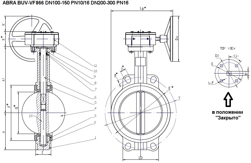 Затвор поворотный дисковый чугунный с рукояткой. Поворотный затвор под установку редуктора или привода. 