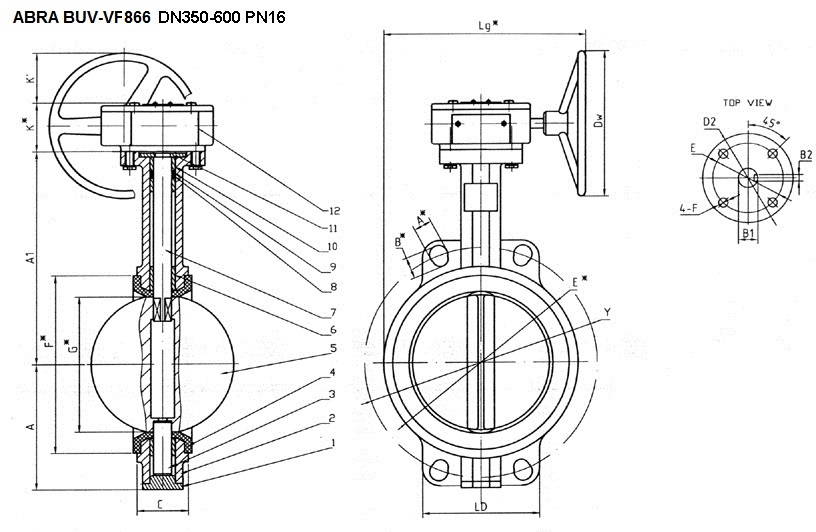 Затвор поворотный дисковый чугунный с рукояткой. Поворотный затвор под установку редуктора или привода. 