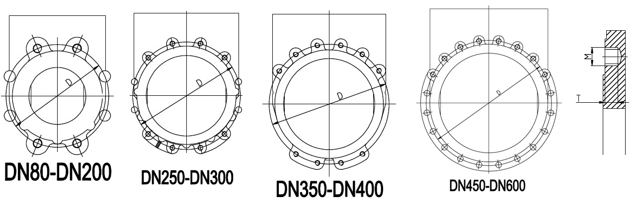 Схема присоединительных отверстий фланца - Задвижки шиберные ножевые DN(Ду) 50-600 PN(Ру) 10/16 двусторонние, корпус GGG40,  диск - SS AISI 304, седло EPDM. Серия ABRA-KV-01. Габариные размеры, веза, характеристики
